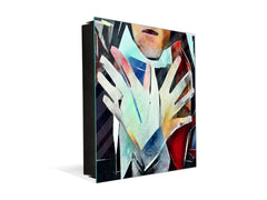 Decorative Key Box with Magnetic Glass Whiteboard – Stylish Home Organizer –Multi-Functional Key Cabinet with Glass Markerboard – Wall Organizer for Home & Office - KN23 Abstract Concepts Series 2 : Cubist Gestures