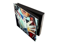 Decorative Key Box with Magnetic Glass Whiteboard – Stylish Home Organizer –Multi-Functional Key Cabinet with Glass Markerboard – Wall Organizer for Home & Office - KN23 Abstract Concepts Series 2 : Cubist Gestures