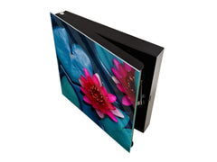 Decorative Key Box with Magnetic Glass Dry-Erase Board KN14 Nature series : Pink lotus flower