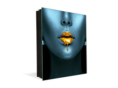 Wall Mount Key Box together with Decorative Dry Erase Board KN15 Art Series : Golden lips 2