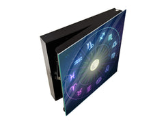 Key Cabinet with Glass Dry-Erase Board – Elegant Key Storage for Home, Office & Airbnb – Magnetic Glass Whiteboard & Key Holder – KN22 Modern Art Series : Circle of Zodiac