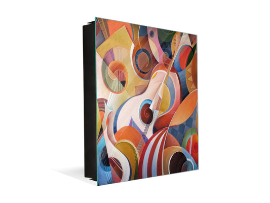 Wall-Mounted Key Storage and Decorative Dry-Erase Board Combo - KN20 Colorful Illustrations Series : Abstract Instruments