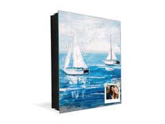 Decorative Key Box with Magnetic Glass Whiteboard – Stylish Home Organizer –Multi-Functional Key Cabinet with Glass Markerboard – Wall Organizer for Home & Office - KN23 Abstract Concepts Series 2 : Sailing Boats