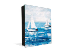 Decorative Key Box with Magnetic Glass Whiteboard – Stylish Home Organizer –Multi-Functional Key Cabinet with Glass Markerboard – Wall Organizer for Home & Office - KN23 Abstract Concepts Series 2 : Sailing Boats