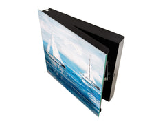 Decorative Key Box with Magnetic Glass Whiteboard – Stylish Home Organizer –Multi-Functional Key Cabinet with Glass Markerboard – Wall Organizer for Home & Office - KN23 Abstract Concepts Series 2 : Sailing Boats