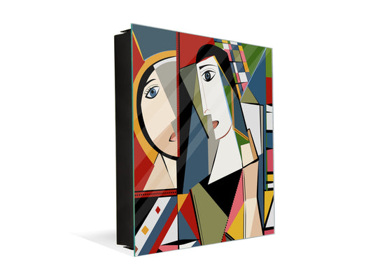 Wall-Mounted Key Storage and Decorative Dry-Erase Board Combo - KN20 Colorful Illustrations Series : Faces of Cubism