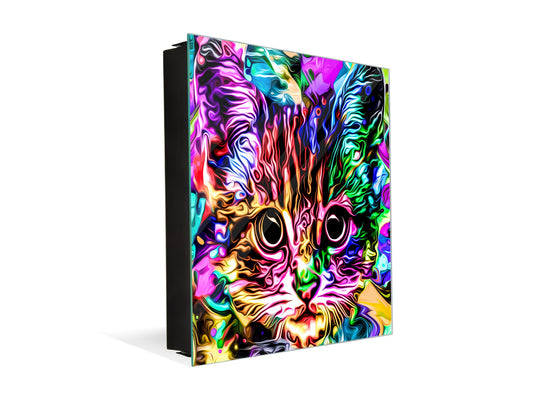 Decorative Key Organizer with Magnetic Surface Dry-Erase Board KN17 Animals Series : Colourful cat