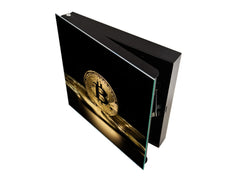 Key Cabinet with Glass Dry-Erase Board – Elegant Key Storage for Home, Office & Airbnb – Magnetic Glass Whiteboard & Key Holder – KN22 Modern Art Series : Physical Bitcoin