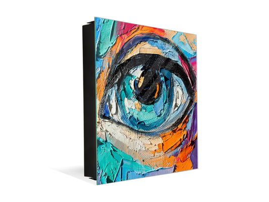 Wall-Mounted Key Storage and Decorative Dry-Erase Board Combo - KN20 Colorful Illustrations Series : Multicolored Eye 1