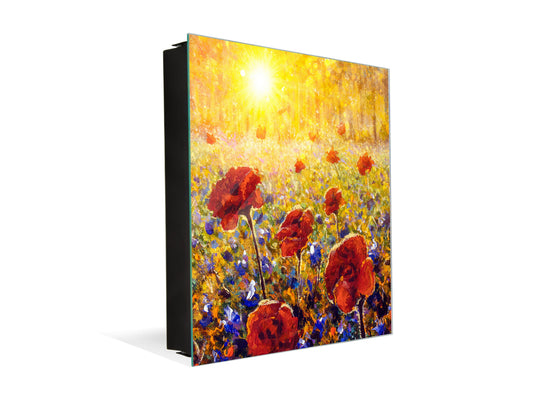 Wall-Mounted Key Storage and Decorative Dry-Erase Board Combo - KN20 Colorful Illustrations Series : Impressionist Poppy Field