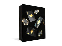 Key Cabinet with Glass Dry-Erase Board – Elegant Key Storage for Home, Office & Airbnb – Magnetic Glass Whiteboard & Key Holder – KN22 Modern Art Series : Night at the Casino 2