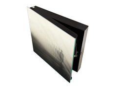 Decorative Key Box with Magnetic Glass Whiteboard – Stylish Home Organizer –Multi-Functional Key Cabinet with Glass Markerboard – Wall Organizer for Home & Office - KN23 Abstract Concepts Series 2 : Foggy Shadows