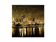 Decorative Key Box with Magnetic Glass Whiteboard – Stylish Home Organizer –Multi-Functional Key Cabinet with Glass Markerboard – Wall Organizer for Home & Office - KN23 Abstract Concepts Series 2 : Golden City Landscape