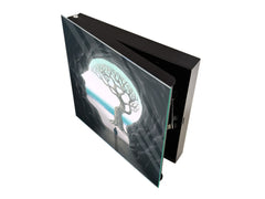 Decorative Key Box with Magnetic Glass Whiteboard – Stylish Home Organizer –Multi-Functional Key Cabinet with Glass Markerboard – Wall Organizer for Home & Office - KN23 Abstract Concepts Series 2 : Path to Enlightenment