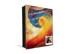 Decorative Key Box with Magnetic Glass Whiteboard – Stylish Home Organizer –Multi-Functional Key Cabinet with Glass Markerboard – Wall Organizer for Home & Office - KN23 Abstract Concepts Series 2 : Golden Whirlwind