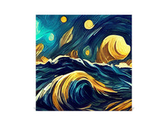 Decorative Key Box with Magnetic Glass Whiteboard – Stylish Home Organizer –Multi-Functional Key Cabinet with Glass Markerboard – Wall Organizer for Home & Office - KN23 Abstract Concepts Series 2 : Moonlit Ocean