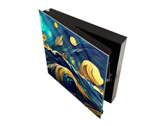 Decorative Key Box with Magnetic Glass Whiteboard – Stylish Home Organizer –Multi-Functional Key Cabinet with Glass Markerboard – Wall Organizer for Home & Office - KN23 Abstract Concepts Series 2 : Moonlit Ocean