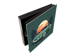 Key Cabinet with Glass Dry-Erase Board – Elegant Key Storage for Home, Office & Airbnb – Magnetic Glass Whiteboard & Key Holder – KN22 Modern Art Series : Minimalist Oldschool Car