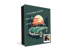 Key Cabinet with Glass Dry-Erase Board – Elegant Key Storage for Home, Office & Airbnb – Magnetic Glass Whiteboard & Key Holder – KN22 Modern Art Series : Minimalist Oldschool Car