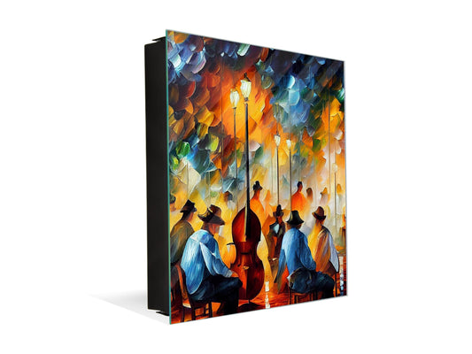 Wall-Mounted Key Storage and Decorative Dry-Erase Board Combo - KN20 Colorful Illustrations Series : Impressionist Music Performance