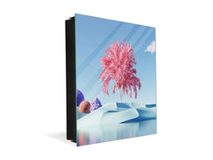 Key Cabinet with Glass Dry-Erase Board – Elegant Key Storage for Home, Office & Airbnb – Magnetic Glass Whiteboard & Key Holder – KN22 Modern Art Series : 3D Abstract Flora