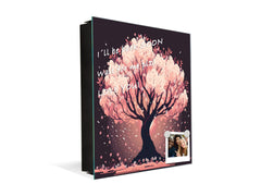 Key Cabinet with Glass Dry-Erase Board – Elegant Key Storage for Home, Office & Airbnb – Magnetic Glass Whiteboard & Key Holder – KN22 Modern Art Series : Japanese Sakura Tree