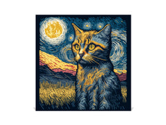 Decorative Key Box with Magnetic Glass Memo Board - Tempered Glass Wall Art - KN21 Abstract Concepts Series 1 : Van Gogh's Cat