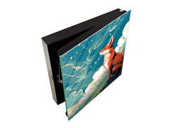 Key Cabinet with Glass Dry-Erase Board – Elegant Key Storage for Home, Office & Airbnb – Magnetic Glass Whiteboard & Key Holder – KN22 Modern Art Series : Cartoon Fox