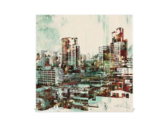 Wall Mounted Key Holder and Magnetic Dry-Erase Glass Board KN19 Miscellaneous Series : Abstract cityscape 2