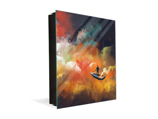 Wall-Mounted Key Storage and Decorative Dry-Erase Board Combo - KN20 Colorful Illustrations Series : Sailing through the Dreams