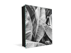 Decorative Key Box with Magnetic Glass Dry-Erase Board KN14 Nature series : Black and white banana leaves