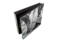 Decorative Key Box with Magnetic Glass Dry-Erase Board KN14 Nature series : Black and white banana leaves