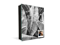 Decorative Key Box with Magnetic Glass Dry-Erase Board KN14 Nature series : Black and white banana leaves