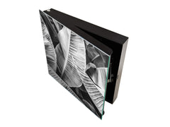 Decorative Key Box with Magnetic Glass Dry-Erase Board KN14 Nature series : Black and white banana leaves