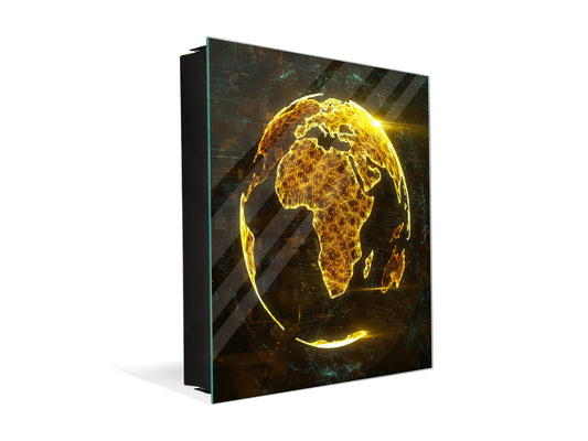 Wall Mounted Key Holder and Magnetic Dry-Erase Glass Board KN19 Miscellaneous Series : Digital globe 1