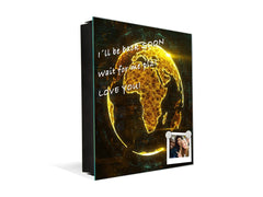 Wall Mounted Key Holder and Magnetic Dry-Erase Glass Board KN19 Miscellaneous Series : Digital globe 1