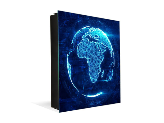 Wall Mounted Key Holder and Magnetic Dry-Erase Glass Board KN19 Miscellaneous Series : Digital globe 2