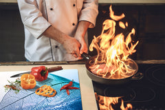 Tempered GLASS Cutting Board – Worktop saver and Pastry Board –- Glass Kitchen Board; MEASURES: SINGLE: 60 x 52 cm (23,62” x 20,47”); DOUBLE: 30 x 52 cm (11,81” x 20,47”); D34 Nature Series: Transparent blue leaf