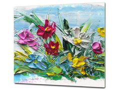 UNIQUE Tempered GLASS Kitchen Board –Scratch Resistant Glass Cutting Board – MEASURES: SINGLE: 60 x 52 cm (23,62” x 20,47”); DOUBLE: 30 x 52 cm (11,81” x 20,47”); D35 Art Series : Bouquet of flowers 2