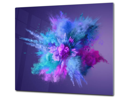 UNIQUE Tempered GLASS Kitchen Board –Scratch Resistant Glass Cutting Board – MEASURES: SINGLE: 60 x 52 cm (23,62” x 20,47”); DOUBLE: 30 x 52 cm (11,81” x 20,47”); D35 Art Series : Colour explosion 1