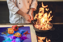 UNIQUE Tempered GLASS Kitchen Board –Scratch Resistant Glass Cutting Board – MEASURES: SINGLE: 60 x 52 cm (23,62” x 20,47”); DOUBLE: 30 x 52 cm (11,81” x 20,47”); D35 Art Series : Colour explosion 1