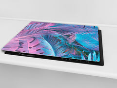 Tempered GLASS Cutting Board – Worktop saver and Pastry Board –- Glass Kitchen Board; MEASURES: SINGLE: 60 x 52 cm (23,62” x 20,47”); DOUBLE: 30 x 52 cm (11,81” x 20,47”); D34 Nature Series: Neon tropical leaves