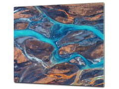 TEMPERED GLASS CHOPPING BOARD – Glass Cutting Board and Worktop Saver; MEASURES: SINGLE: 60 x 52 cm (23,62” x 20,47”); DOUBLE: 30 x 52 cm (11,81” x 20,47”); D36 Textures Series : River veins