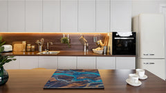 TEMPERED GLASS CHOPPING BOARD – Glass Cutting Board and Worktop Saver; MEASURES: SINGLE: 60 x 52 cm (23,62” x 20,47”); DOUBLE: 30 x 52 cm (11,81” x 20,47”); D36 Textures Series : River veins