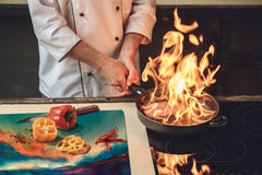 UNIQUE Tempered GLASS Kitchen Board –Scratch Resistant Glass Cutting Board – MEASURES: SINGLE: 60 x 52 cm (23,62” x 20,47”); DOUBLE: 30 x 52 cm (11,81” x 20,47”); D35 Art Series : Colourful sunset