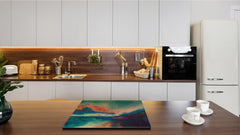 UNIQUE Tempered GLASS Kitchen Board –Scratch Resistant Glass Cutting Board – MEASURES: SINGLE: 60 x 52 cm (23,62” x 20,47”); DOUBLE: 30 x 52 cm (11,81” x 20,47”); D35 Art Series : Colourful sunset