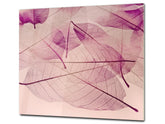 Tempered GLASS Cutting Board – Worktop saver and Pastry Board –- Glass Kitchen Board; MEASURES: SINGLE: 60 x 52 cm (23,62” x 20,47”); DOUBLE: 30 x 52 cm (11,81” x 20,47”); D34 Nature Series: Transparent purple leaves