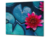 Tempered GLASS Cutting Board – Worktop saver and Pastry Board –- Glass Kitchen Board; MEASURES: SINGLE: 60 x 52 cm (23,62” x 20,47”); DOUBLE: 30 x 52 cm (11,81” x 20,47”); D34 Nature Series: Pink lotus flower