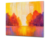 UNIQUE Tempered GLASS Kitchen Board –Scratch Resistant Glass Cutting Board – MEASURES: SINGLE: 60 x 52 cm (23,62” x 20,47”); DOUBLE: 30 x 52 cm (11,81” x 20,47”); D35 Art Series : Colourful trees 2
