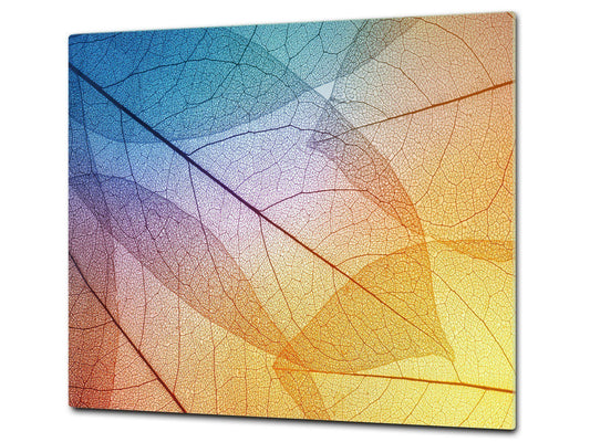 Tempered GLASS Cutting Board – Worktop saver and Pastry Board –- Glass Kitchen Board; MEASURES: SINGLE: 60 x 52 cm (23,62” x 20,47”); DOUBLE: 30 x 52 cm (11,81” x 20,47”); D34 Nature Series: Colourful transparent leaves